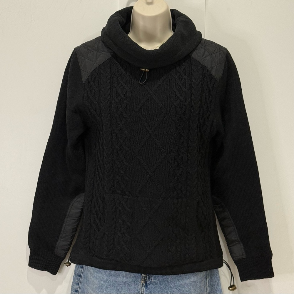 Aran Sweater Market Cowl Neck Aran Sweater XS Black Cable Knit Wool Fisherman - Picture 4 of 11